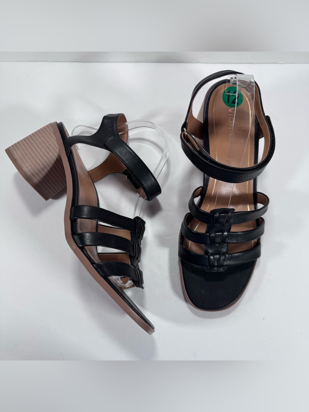 Vionic Maisy Black Strappy Chunky Heel Comfort Shoe Sandals Women Size 12
